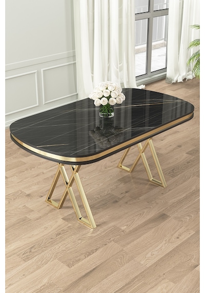 Canisa Zae Serisi 90x168 Lak Panel Siyah Mermer Desen Gold Ayak Masa Takımı 4 Antrasit Sandalye Siyah Mermer Desen Masa Sandalyeler Antrasit Canisa Zae Serisi 90x168 Lak Panel Siyah Mermer Desen Gold Ayak Masa Takımı 4 Antrasit Sandalye Siyah Mermer Desen Masa Sandalyeler Antrasit