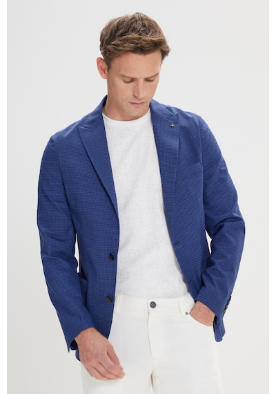 AC&Co / Altınyıldız Classics Erkek Slim Fit Dar Kesim Desenli Kırlangıç Yaka Ceket Lacivert