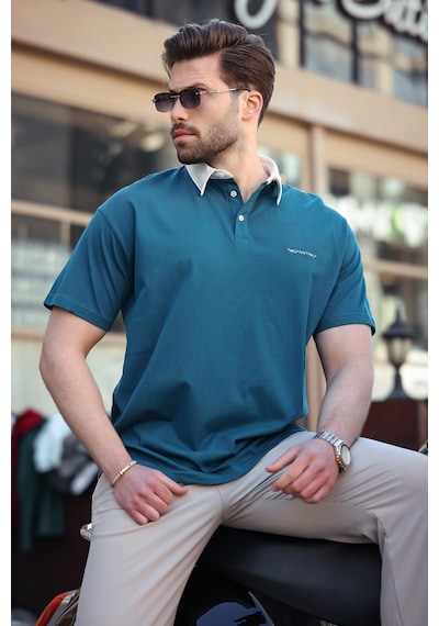 Madmext Petrol Yeşili Düğmeli Polo Yaka Erkek T-shirt E7119 Petrol Yeşili