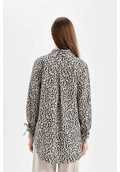 Defacto Relax Fit Leopar Desenli Uzun Kollu Gömlek Tunik D2608AX24AUBG702 Bej