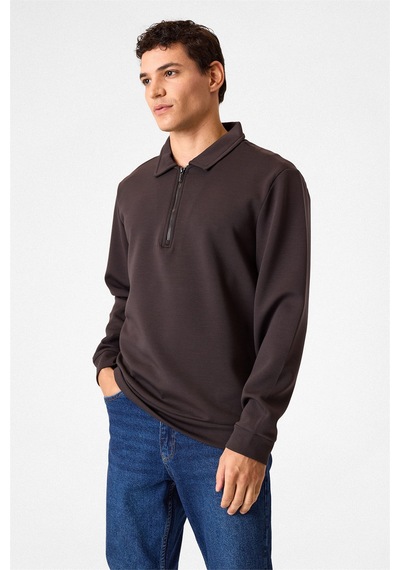 Backandbond Koyu Kahve Fermuarlı Bordo Sweatshirt Koyu Kahverengi