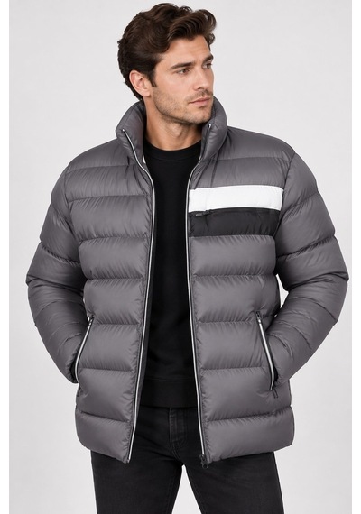 M9650 Dewberry Erkek Puffer Mont-düz Gri