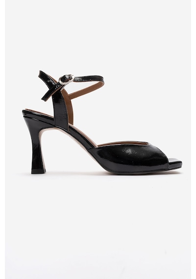 Luvishoes Elvıa Siyah Rugan Hakiki Deri Kadın Topuklu Ayakkabı