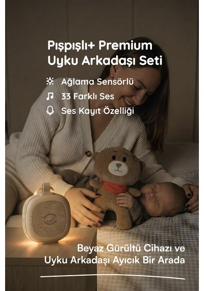 Plus 33 Sesli Ağlama Sensörlü Beyaz Gürültü Cihazı Bebek Uyku Arkadaşı Ayıcık Bej