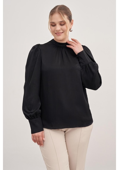 Myline Büzgü Detaylı Saten Bluz-1765-siyah Siyah
