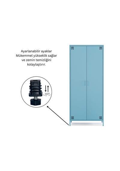 Pera Metal Elbise Dolabı, Soyunma Dolabı, İki Kapılı, 80,50 X 50 X 189,50 Cm Ral 5024 Mavi