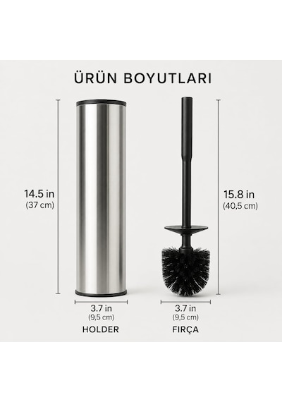 Lexroo Krom Klozet Fırçası, Paslanmaz Görünümlü Tuvalet Fırçası, Siyah Saplı Modern Wc Fırçalık