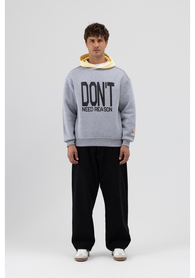 Vamos Çift Renk Baskılı Oversize Sweatshirt V70-92 Gri Melanj