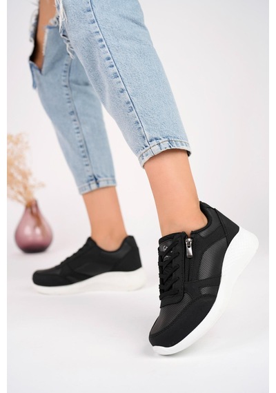 Muggo Asel Garantili Kadın Ortopedik Günlük Bağcıklı Yandan Fermuarlı Rahat Sneaker Spor Ayakkabı Siyah - Beyaz Muggo Asel Garantili Kadın Ortopedik Günlük Bağcıklı Yandan Fermuarlı Rahat Sneaker Spor Ayakkabı Siyah - Beyaz
