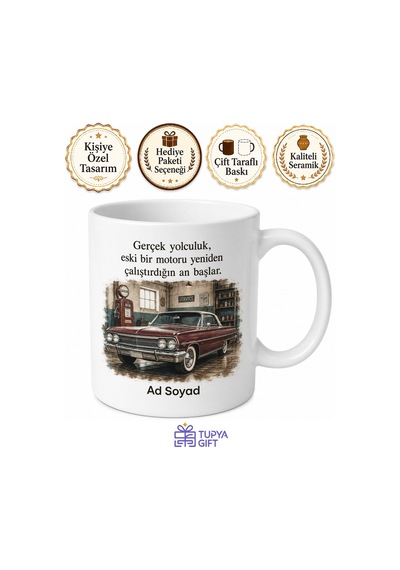 Klasik Araç Toplayanlara Garaj Sohbetleri Retro Araba Kupa Bardak Hediye Beyaz / Çok Renkli