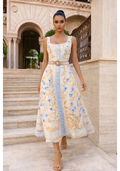 Asprinfashion Kadın İthal Çiçek Desenli Kemerli Düğme Detaylı Midi Elbise Şık Yazlık Elbise Bebe Mavi Asprinfashion Kadın İthal Çiçek Desenli Kemerli Düğme Detaylı Midi Elbise Şık Yazlık Elbise Bebe Mavi