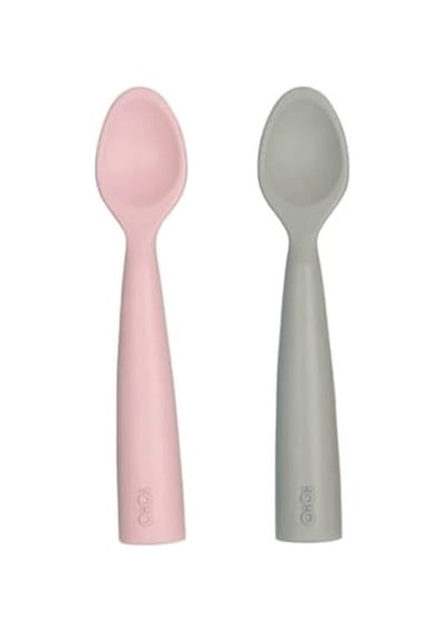 Oioi Nam Nam 2'li Silikon Mama Kaşığı - Pinky Pink / Powder Grey Gri - Pembe