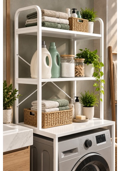 Sulorahome Çamaşır Makinesi Üstü Banyo Rafı - Beyaz 70 Cm