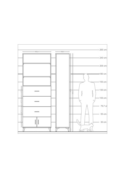 Arges Dolap 3 Raflı 3 Çekmeceli 2 Kapaklı 88x30x243 Antrasit-çam Antrasit