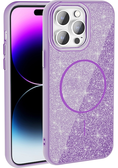 Zore Apple Uyumlu iPhone 14 Pro Max Kılıf Magsafe Şarj Özellikli Parlayan Simli Okso Kapak - P Pembe
