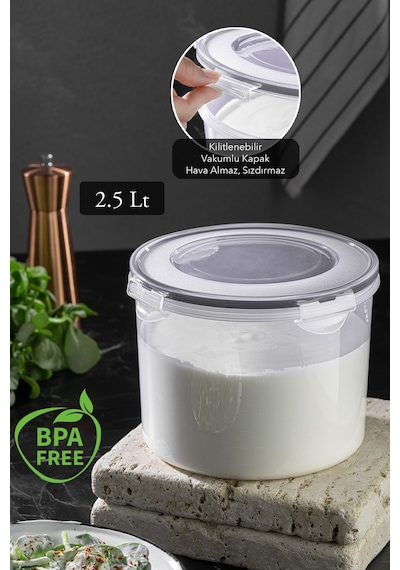Meleni Home Vakum Kapaklı Yoğurt Kefir Mayalama Kabı Sızdırmaz Contalı Saklama Kabı 2.5 L