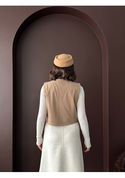 Verymoda Fitili Kadife Nakışlı Yelek Vmf2010 VİZON