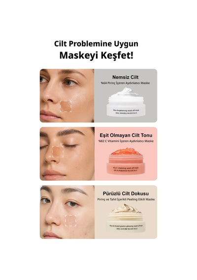 Nemlendirici Aydınlatıcı & Peeling Etkili 3lü Krem Maske Seti Mıdha Rice Wash Off Mask Discovery Set