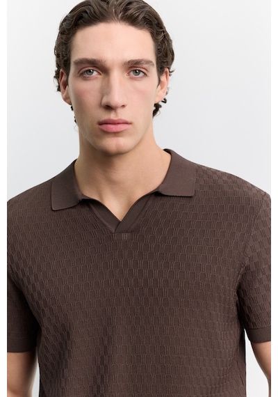 Avva Erkek Kahverengi Polo Yaka Düğmesiz Rayon Karışımlı Regular Fit Triko T-shirt A62y5060
