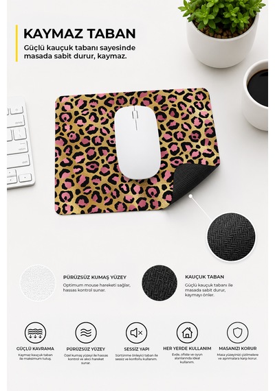 Leopar Desenli Renkli Ergonomik Mouse Pad Kaymaz Taban Ev Ve Ofis Kullanımı Fare Altlığı Mousepad Altın