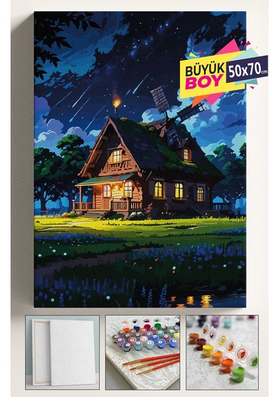 Sayılarla Boyama Seti Numaralı Tuval Fırça Boya Dahil Kasnaklı Set 50x70 Cm - Gece Yıldız Ev