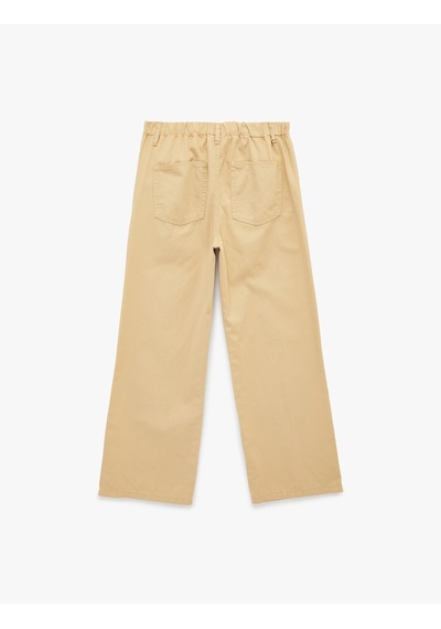 Koton Cepli Beli Bağcıklı Pamuklu Bol Paça Pantolon - Loose Straight Fit Jean Bej 6sal40082mw Ekru