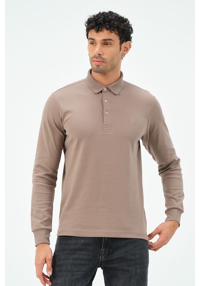 Uzun Kollu Regular Fit Erkek Polo Yaka T-shirt Vizon