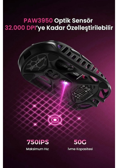 Gravastar Mercury Xpro Rgb 32k Dpı Optik Gaming Mouse+8k Dongle, Kablosuz, Magnezyum Alaşımlı, Progr Xpro