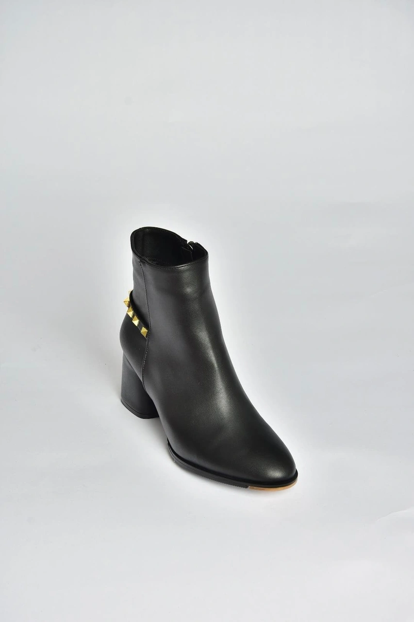 Fox Shoes V848241409 Siyah Kalın Topuklu Kadın Bot Siyah-Suni Deri