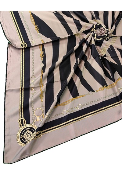 Mim Eşarp Vesi Eşarp Zincir Desenli Sport Twill Eşarp 120x120 Cm Vizon - Siyah