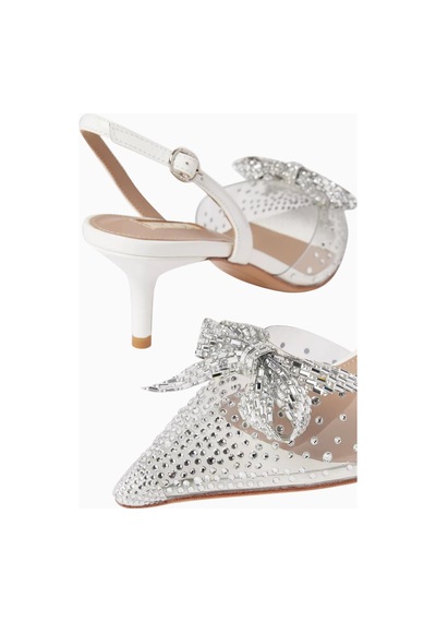 Nicoli Trudi 50 Kristal Slingback Topuklu Ayakkabı, Zarif Ve Işıltılı Tasarım Beyaz