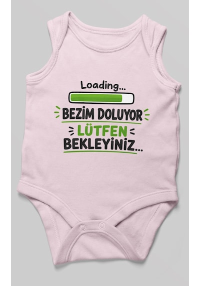 Morivokids Bezim Doluyor Lütfen Bekleyiniz Sıfır Kollu Bebek Zıbını %100 Pamuk Bebe Pembe