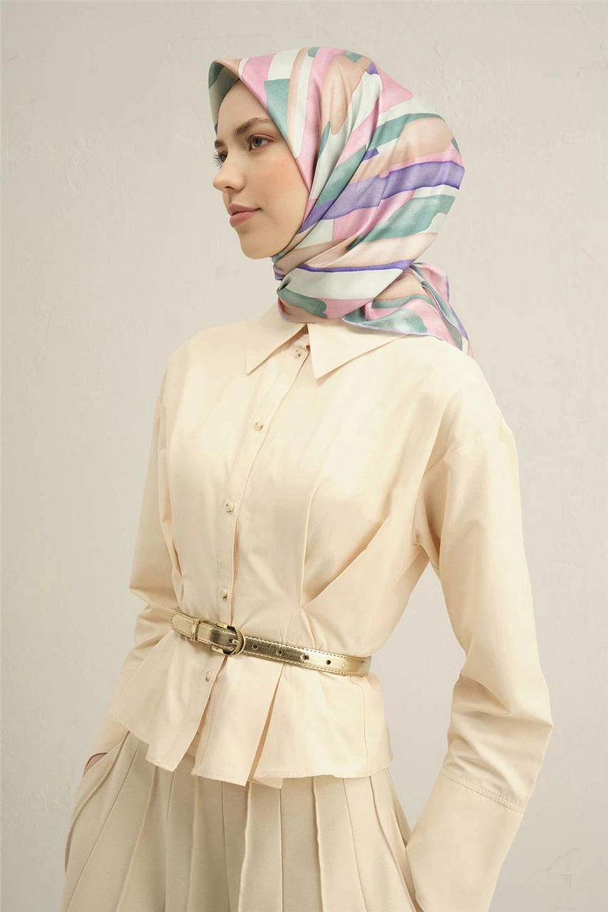 Armine Soyut Desenli Saf İpek Twill Eşarp 9306d 38 Çok Renkli
