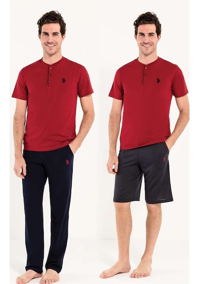 U.S. Polo Assn. Erkek Bordo 3 lü Pijama Takım 12005 Bordo