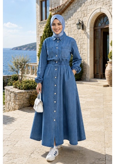 Hb Harma Time Butik Kadın Belden Lastikli Cep Detaylı Koyu Denim Koyu Kot Mavi Elbise Koyu Mavi Hb Harma Time Butik Kadın Belden Lastikli Cep Detaylı Koyu Denim Koyu Kot Mavi Elbise Koyu Mavi