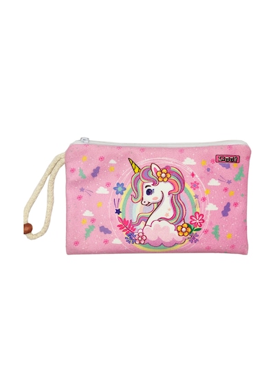 Bahar Unicorn Çiçekli Desenli Kalem Kutusu Yıkanabilir Bez Kalemlik Pembe