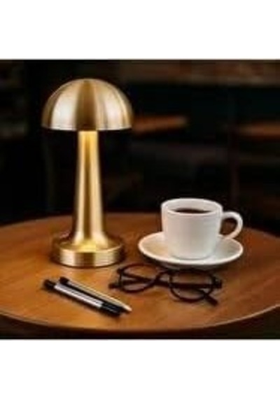 Tr Mantar Lamba, 3 Kademeli Işık, Usb Şarjlı, Şarjlı Dokunmatik Led Lamba, Kablosuz Gece Lambası, Gold Masa Lamba Genel