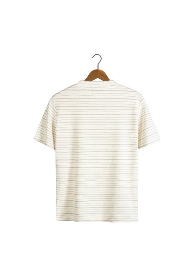 Krem Çizgili Regular Kalıp Bisiklet Yaka Pamuklu T-shirt Krem
