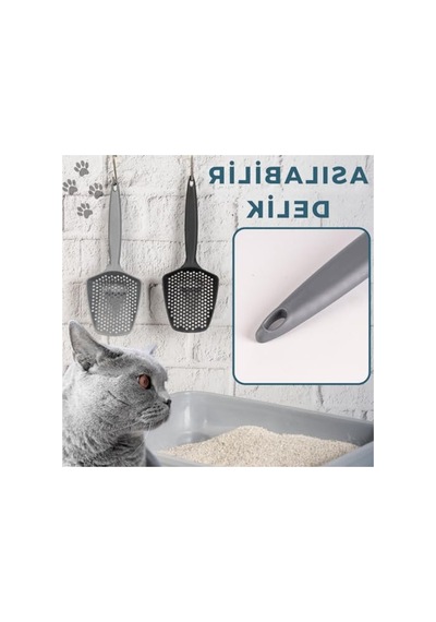 İnce Taneli Kedi Kumu Eleme Küreği, Gri Renk, 2 Adet