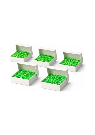 Beyaz Karton Takı Kutusu 9,5x9,5x2 Cm Kapaklı Model 5 Adet + Yeşil Kırpık Kağıtlı