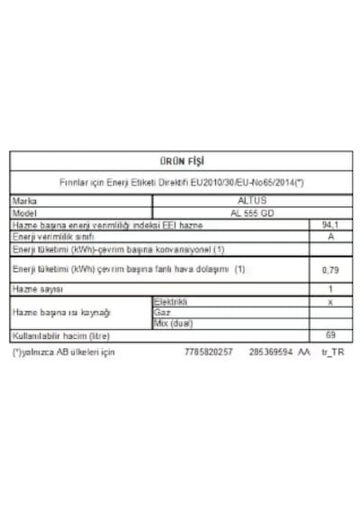 Altus AL 555 GD 65 LT 4 Gözlü Solo Fırın Beyaz