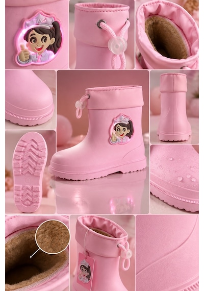 Muggo Kitty İçi Kürklü Lastikli Unisex Çocuk Günlük Yağmur Ve Kar Çizmesi Pudra