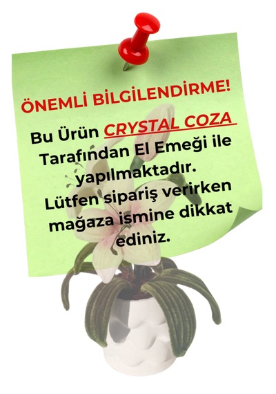 Crystal Coza El Yapımı Şönil Lilyum Çiçeği - Beyaz Saksıda Modern Yapay Zambak Ev Ofis Dekorasyonu 30 Cm Açık Pembe