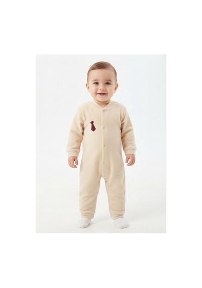 Gülerçocuk Kışlık Termal Soft Dokulu Mürdüm Kravat Detaylı Bebek Tulumu Bej - 931448853 Bej
