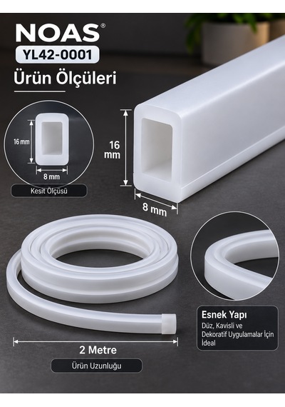 2 Metre Tak Çalıştır 6500k Beyaz Neon Led 220v Ip65 Montaj Aparatı Dahil Esnek Hortum Led 8x16 Mm Iç Dış Mekan Dekoratif Aydınlatma Noas 6500K - Beyaz Işık