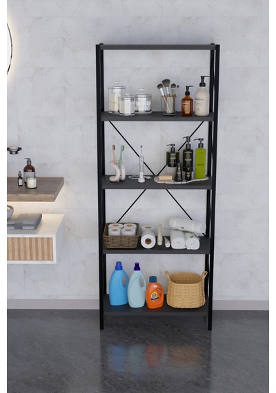 Titan Banyo Rafı Dekoratif Çok Amaçlı Raf Havlu Deterjan Rafı 150x60cm Antrasit Gri