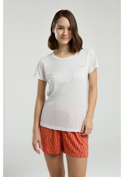 Pierre Cardin Paris Premium Kadın Beyaz Bisiklet Yaka Kısa Kol Şortlu Pijama Takım
