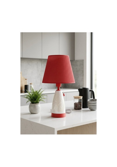 Işık Geçiren Porselen Abajur 49 Cm - Kırmızı, İpek Şapkalı Pa030101s