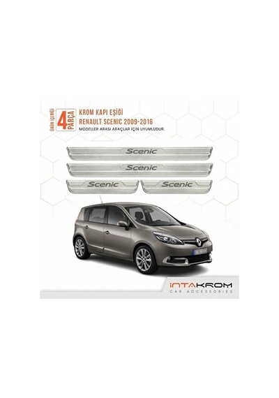 Renault Scenic 2009-2016 Uyumlu Satine Krom Kapı Koruma Eşiği 4 P