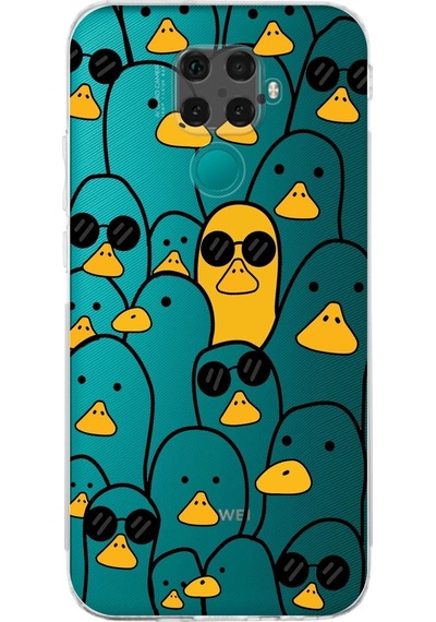 Huawei Mate 30 Lite Kamera Korumalı Kapak Duck Tasarımlı Şeffaf Kılıf Şeffaf